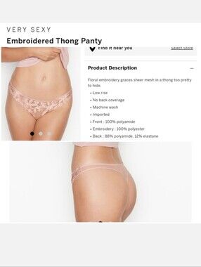 Victoria's secret very sexy embroidered floral thong pink PINK DEMURE XLARGE